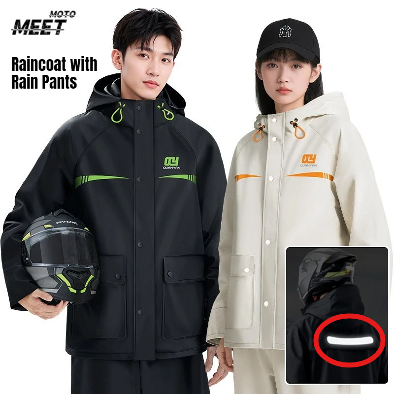 Cycling Gear Waterproof - เสื้อกันฝนแบบกันน้ำรุ่น HOT พร้อมกางเกงกันฝน PVC ชุดกางเกงกันฝนสำหรับผู้ใหญ่ แจ็คเก็ตแบบแยกชิ้น