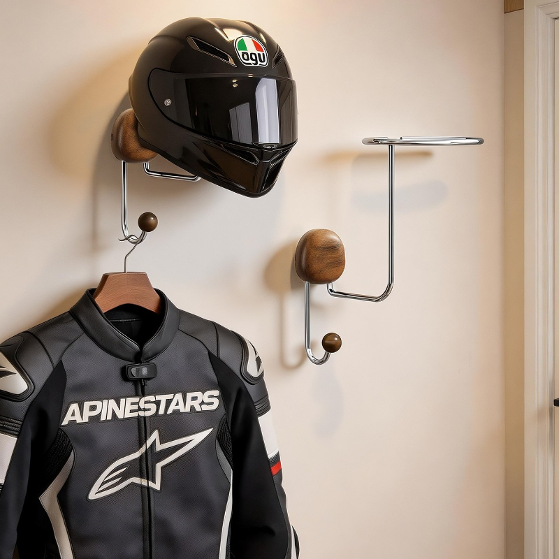 Cycling Gear Storage Rack - ชั้นวางหมวกกันน็อคแบบติดผนัง ไม่ต้องเจาะ แข็งแรงทนทาน ที่แขวนโชว์หมวกกันน็อค อุปกรณ์จัดเก็บติดผนังแบบไม่ต้องเจาะสำหรับบ้าน อุปกรณ์เสริมสำหรับนักปั่นจักรยาน