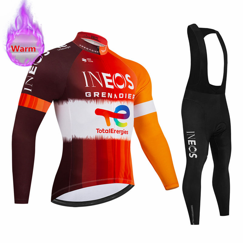 Cycling Gear Waterproof - ชุดเสื้อปั่นจักรยานแขนยาวกันหนาวพร้อมกางเกงเอี๊ยม Ineos Team Winter สำหรับปั่นจักรยานเสือภูเขา