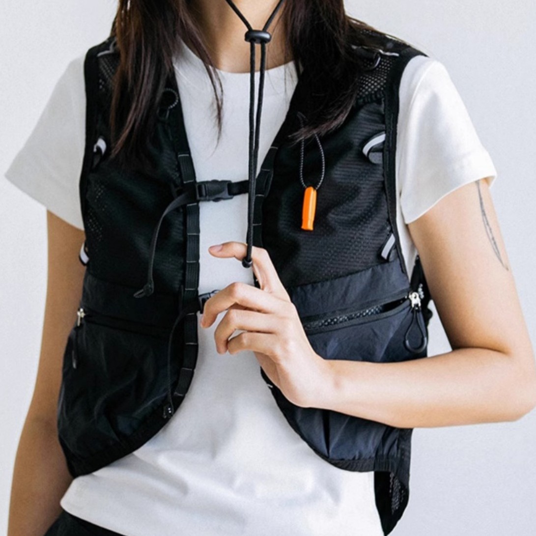 Cycling Gear Vest - เสื้อกั๊กอเนกประสงค์กลางแจ้งแบบ unisex ตกแต่งด้วยผ้าแบบ patchwork มีหลายกระเป๋า ไม่มีแขน