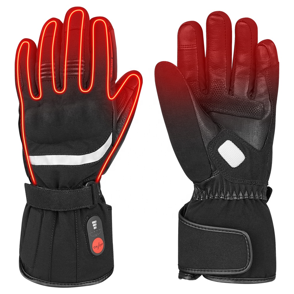 Cycling Glove - ถุงมือขี่จักรยาน/มอเตอร์ไซค์แบบปรับได้ กันลม ทำจากหนัง สำหรับกีฬากลางแจ้ง ฤดูหนาว พร้อมระบบทำความร้อน